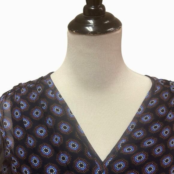 Ramy Brook Printed Davie Silk Smocked V Mini Dress EUC Navy/Pattern Size Small - Picture 7 of 10